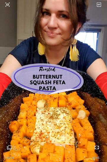Roasted Baked Butternut Squash Feta Pasta