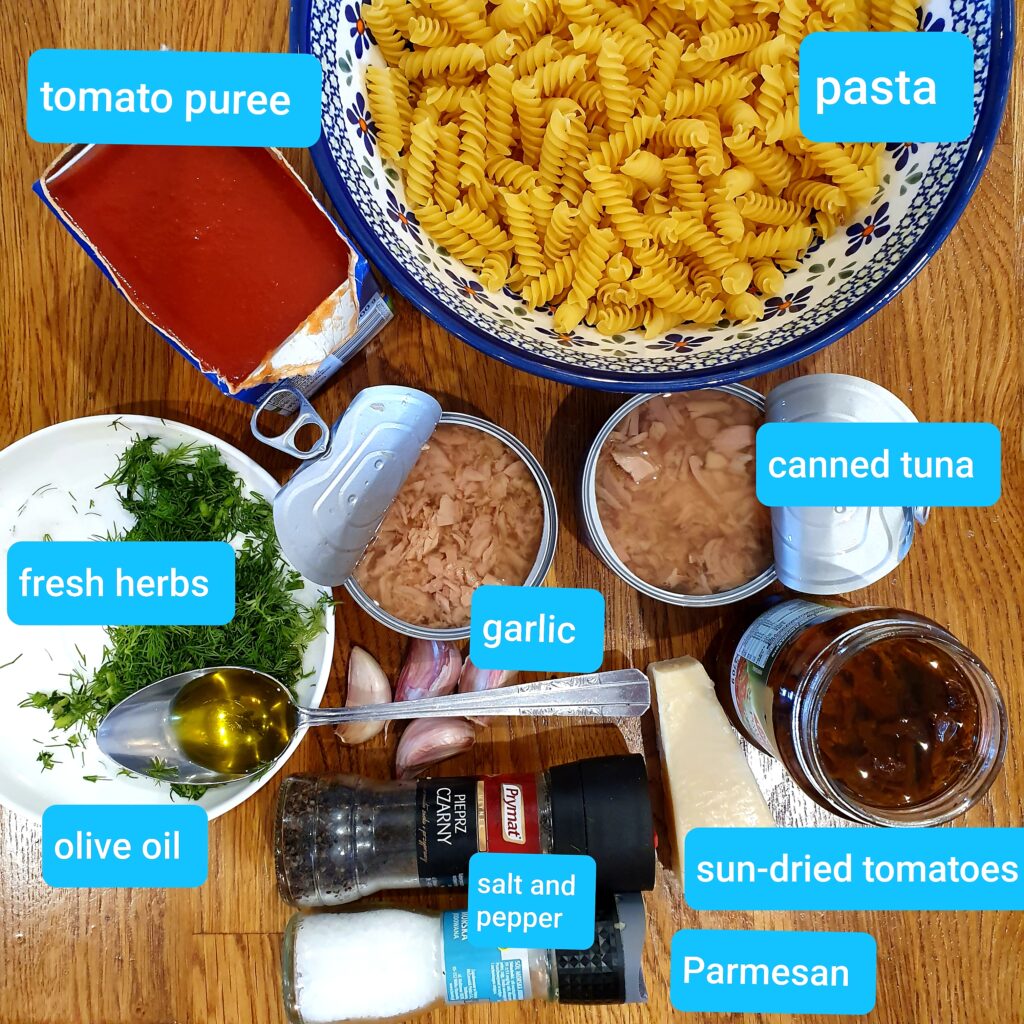 canned tuna pasta - ingredients